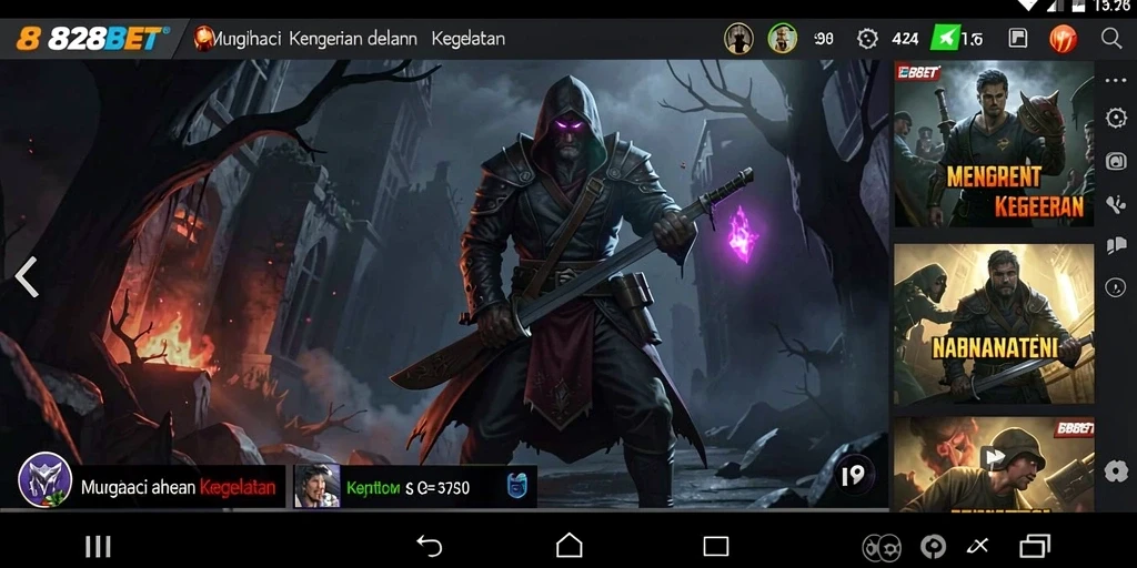 Screenshot utama 828BET menampilkan suasana menegangkan dalam kegelapan.