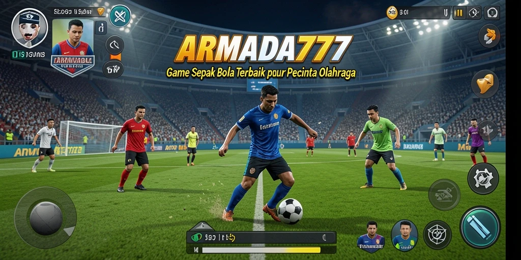 Gambaran gameplay ARMADA777 dengan aksi menyerupai pertandingan sepak bola nyata.