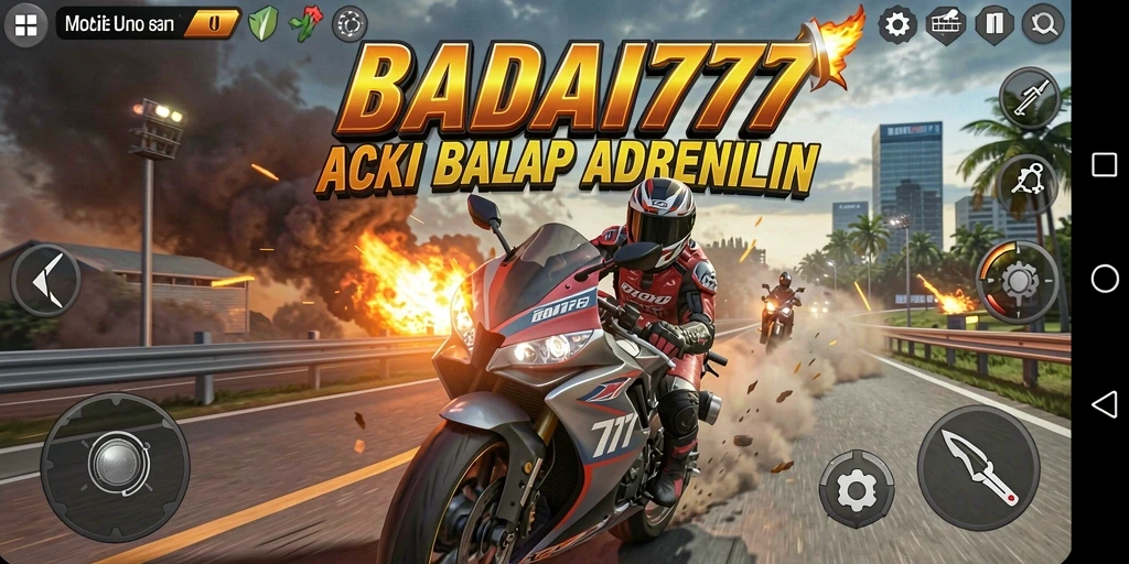 Tampilan gameplay mendebarkan saat balapan motor di BADAI777.