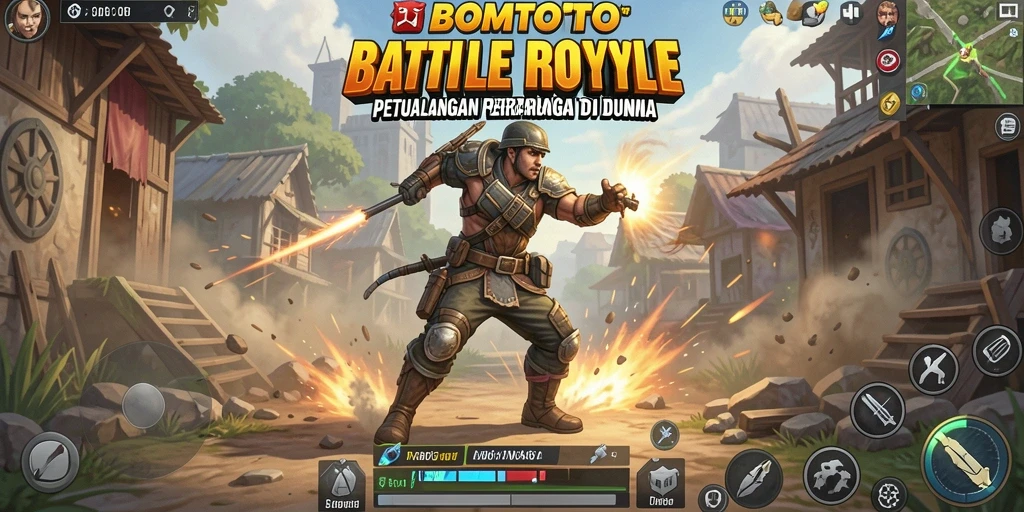 Tangkapan layar menunjukkan aksi mendebarkan dalam pertarungan Battle Royale di BOMTOTO.