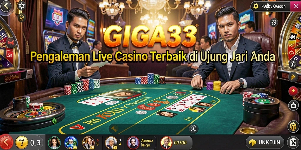 Screenshot GIGA33 menampilkan dealer live dalam permainan kasino yang mendebarkan.