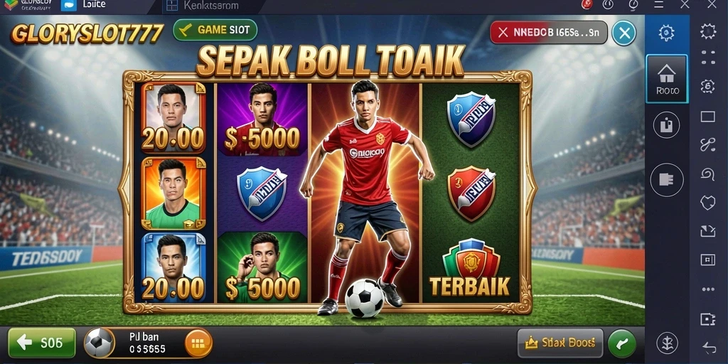 Tampilan utama gameplay GLORYSLOT777 dengan tema sepak bola yang menarik.