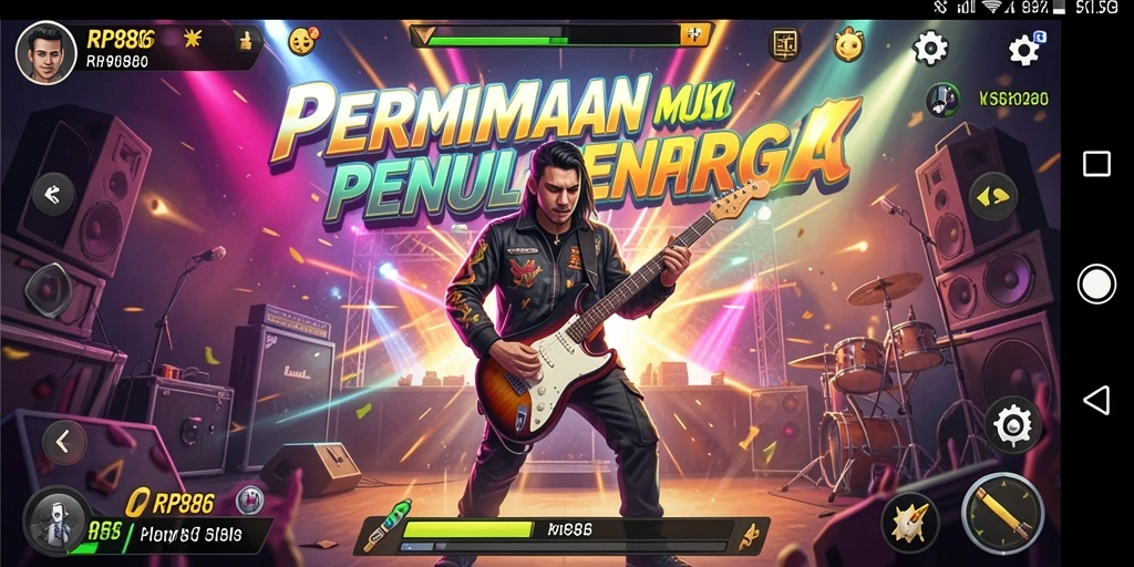 Tampilan gameplay RP886 dengan berbagai lagu dan tantangan.